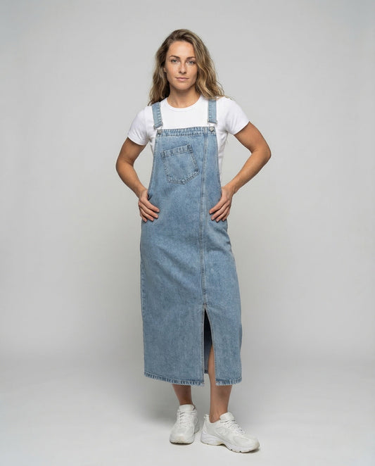 Abito Salopette Midi Donna in Denim - Brentozzi