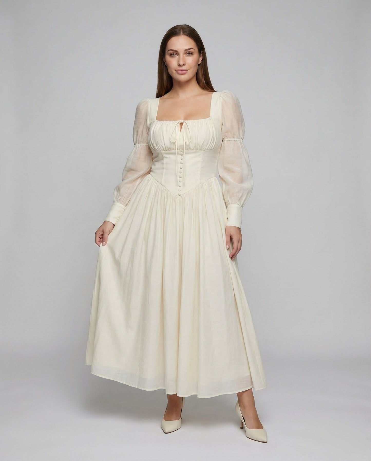 Abito Maxi Donna con Corsetto e Maniche a Sbuffo - Brentozzi