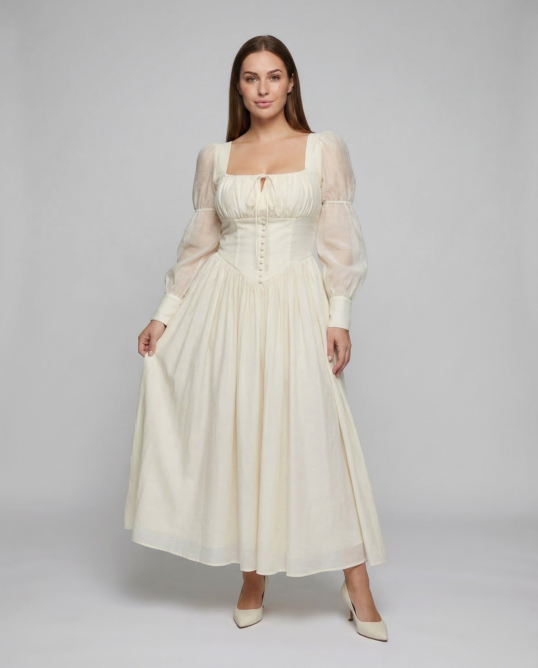 Abito Maxi Donna con Corsetto e Maniche a Sbuffo - Brentozzi