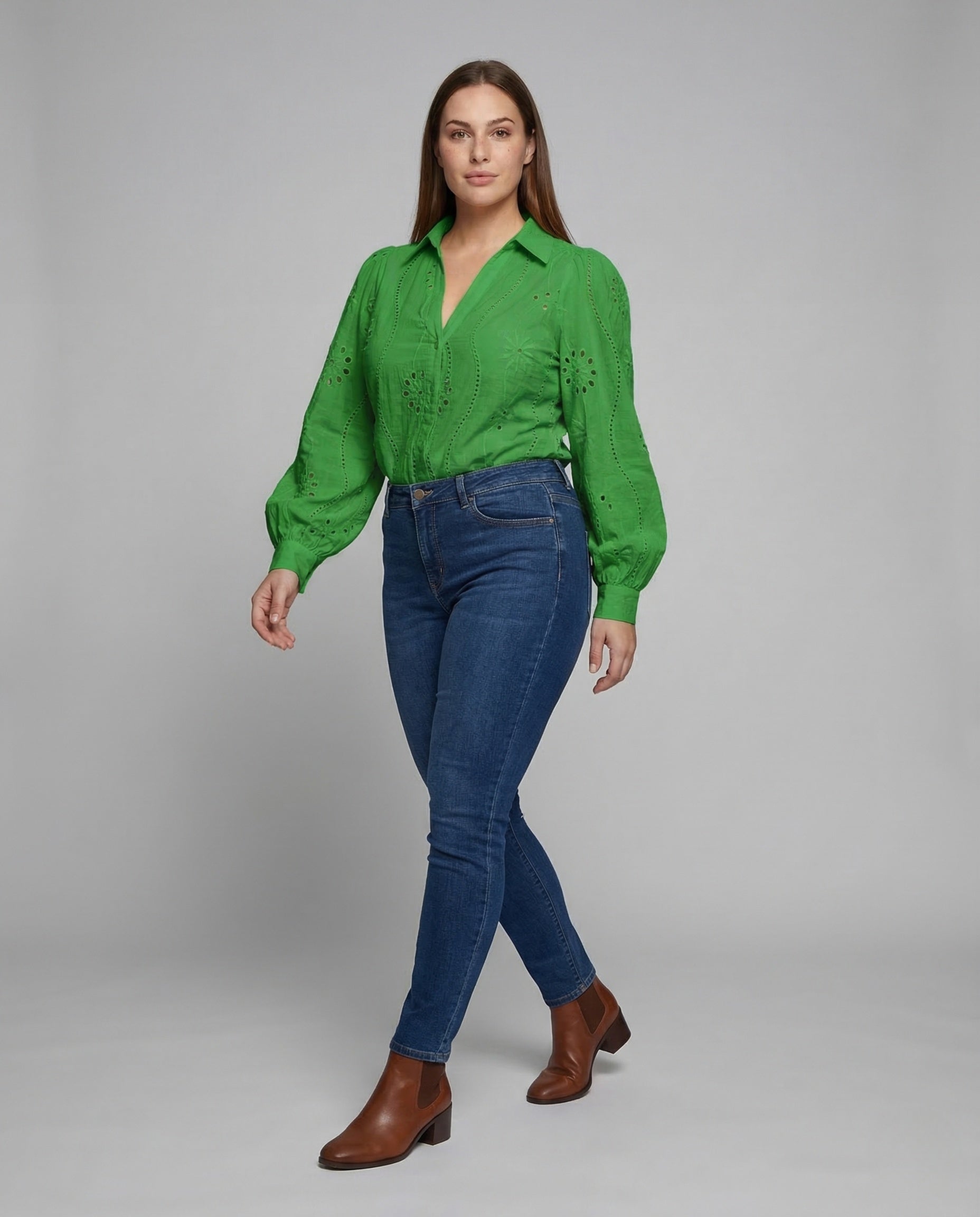 Blusa Donna in Pizzo Ricamata Manica a Palloncino - Brentozzi