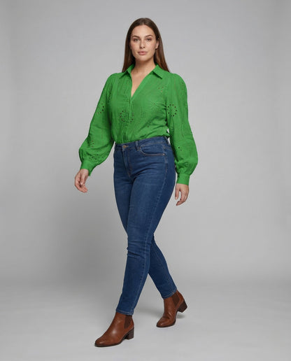 Blusa Donna in Pizzo Ricamata Manica a Palloncino - Brentozzi