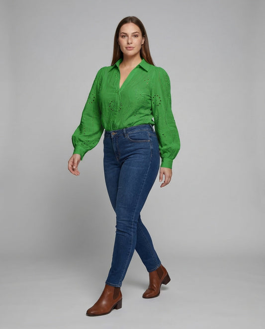 Blusa Donna in Pizzo Ricamata Manica a Palloncino - Brentozzi