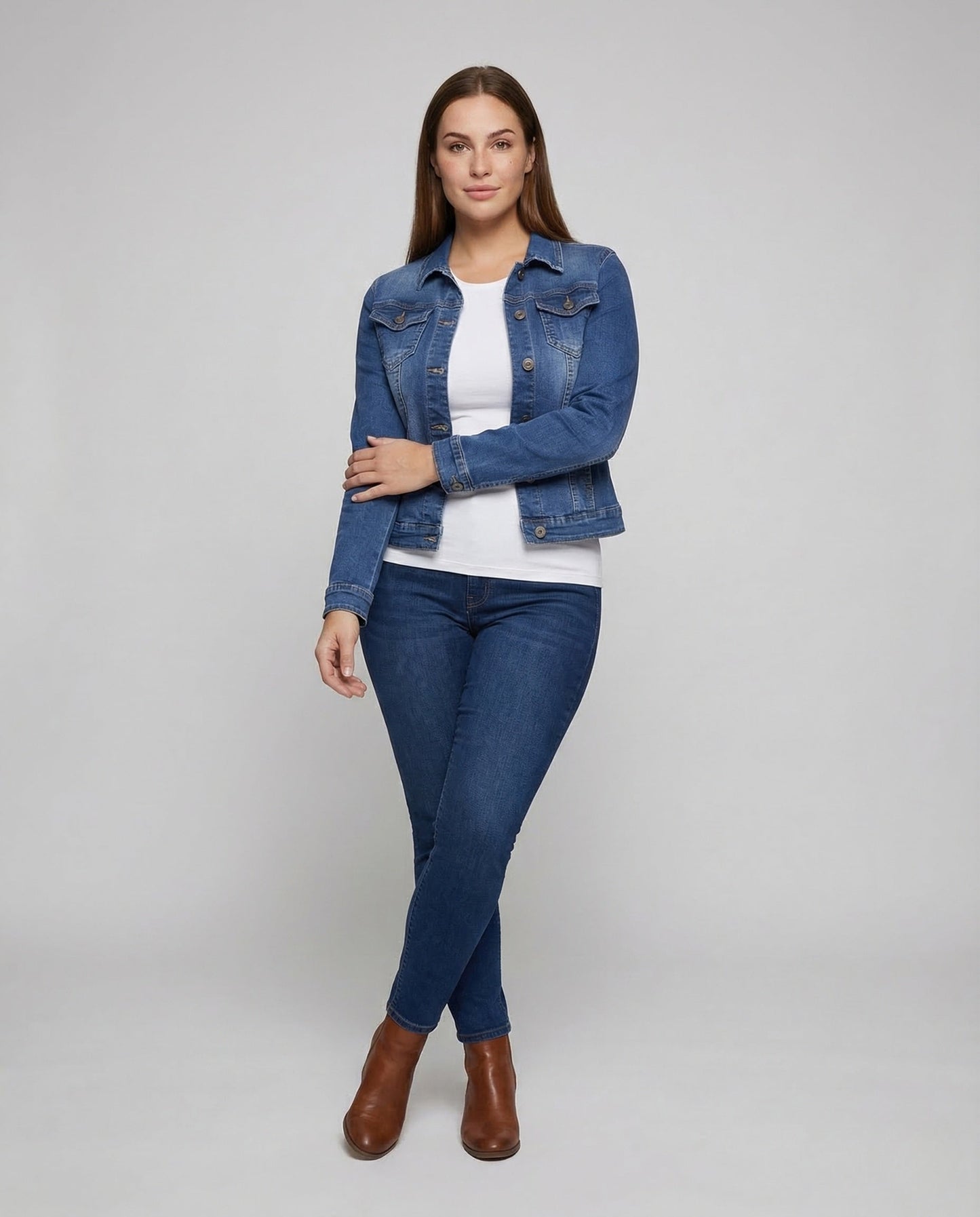 Giacca Jeans Donna Elasticizzata Taglio Scollo Vita - Brentozzi