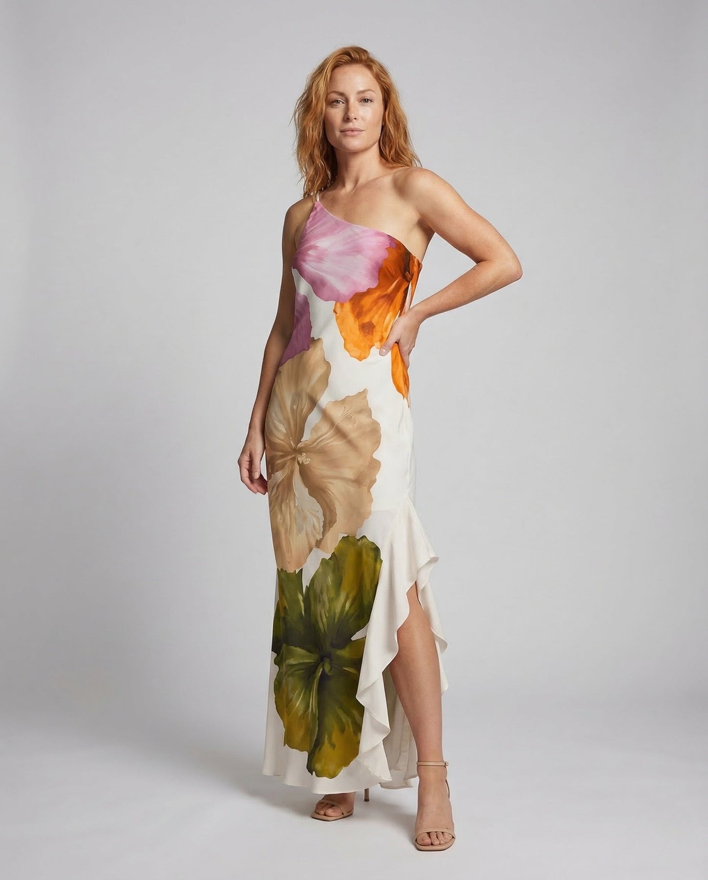 Abito Lungo Donna in Satin Monospalla con Spacco - Brentozzi