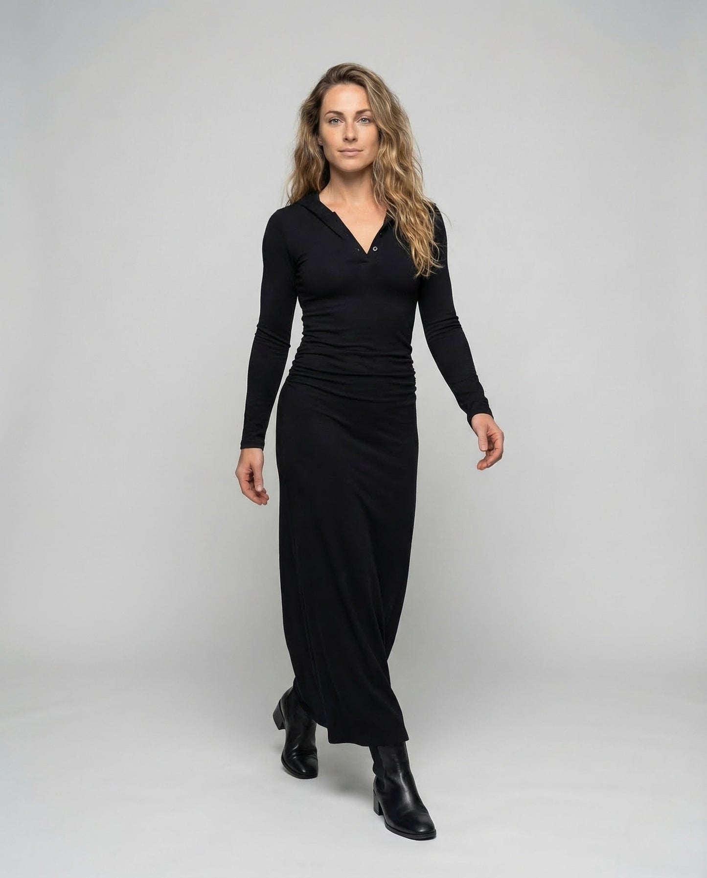 Abito Maxidress Donna Scollo a V con Ruches - Brentozzi