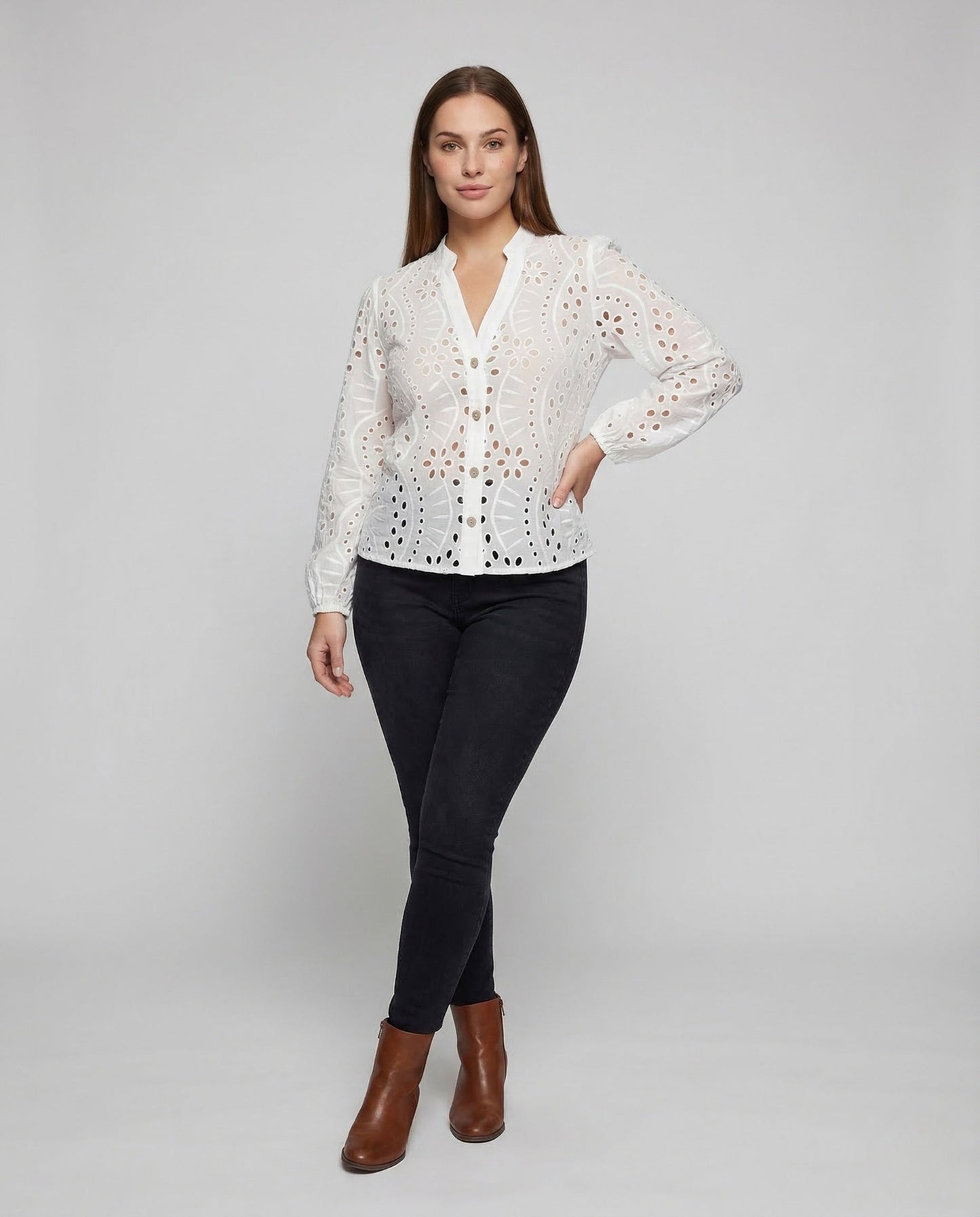 Blusa Donna in Cotone Ricamata Manica Sbuffo - Brentozzi