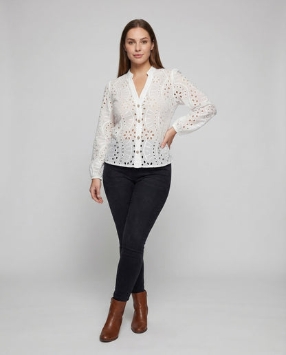 Blusa Donna in Cotone Ricamata Manica Sbuffo - Brentozzi