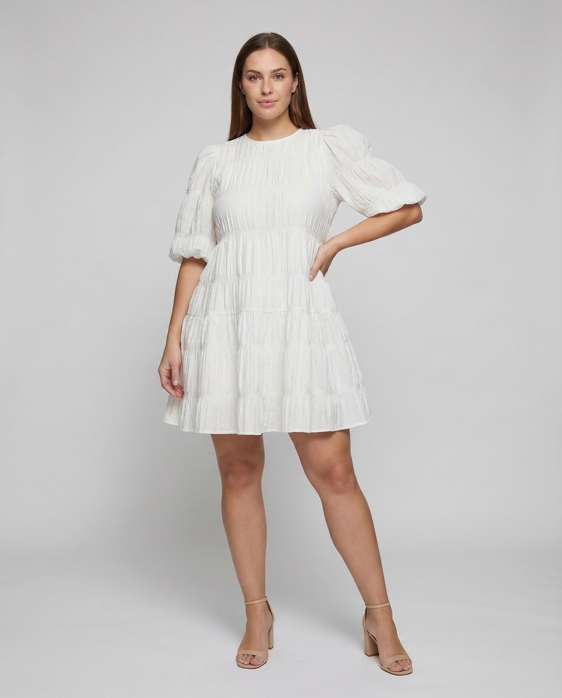 Vestito Babydoll Donna Manica a Sbuffo Taglio a Balze - Brentozzi