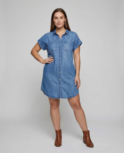 Abito Camicia Jeans Donna con Tasche - Brentozzi