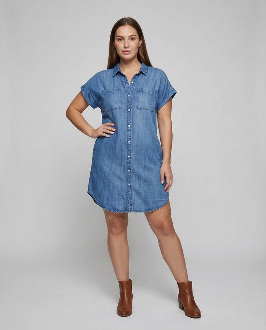 Abito Camicia Jeans Donna con Tasche - Brentozzi