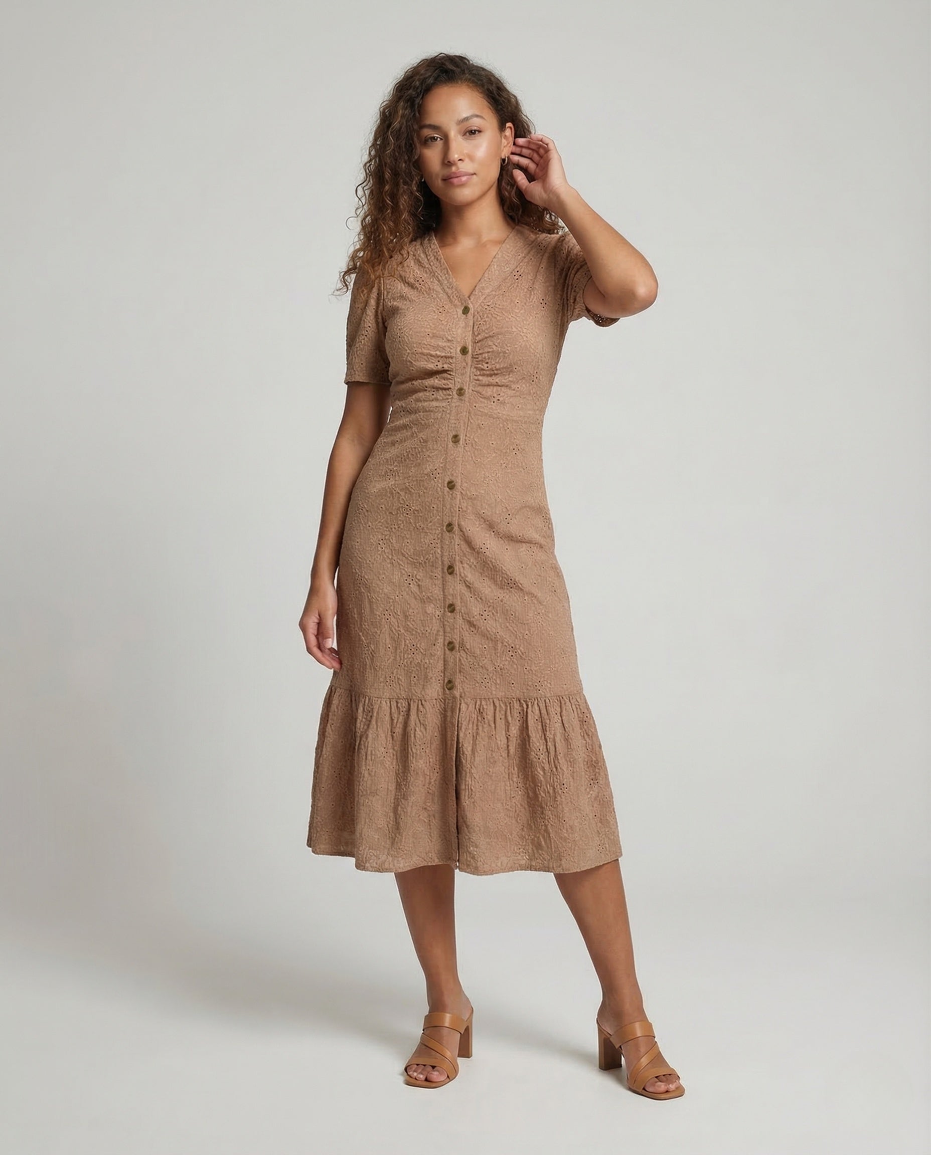 Abito Midi Donna in Pizzo Sangallo con Bottoni Frontali - Brentozzi