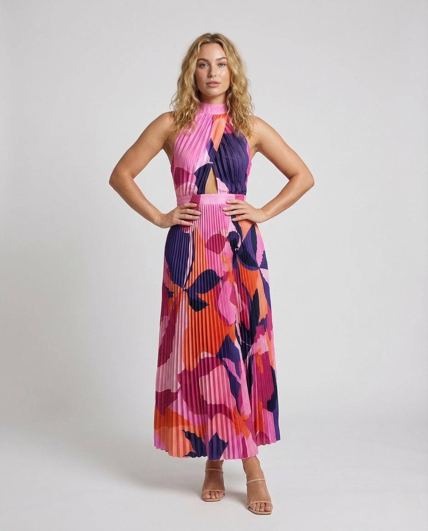 Abito Maxi Donna Plissé Collo Alto - Brentozzi