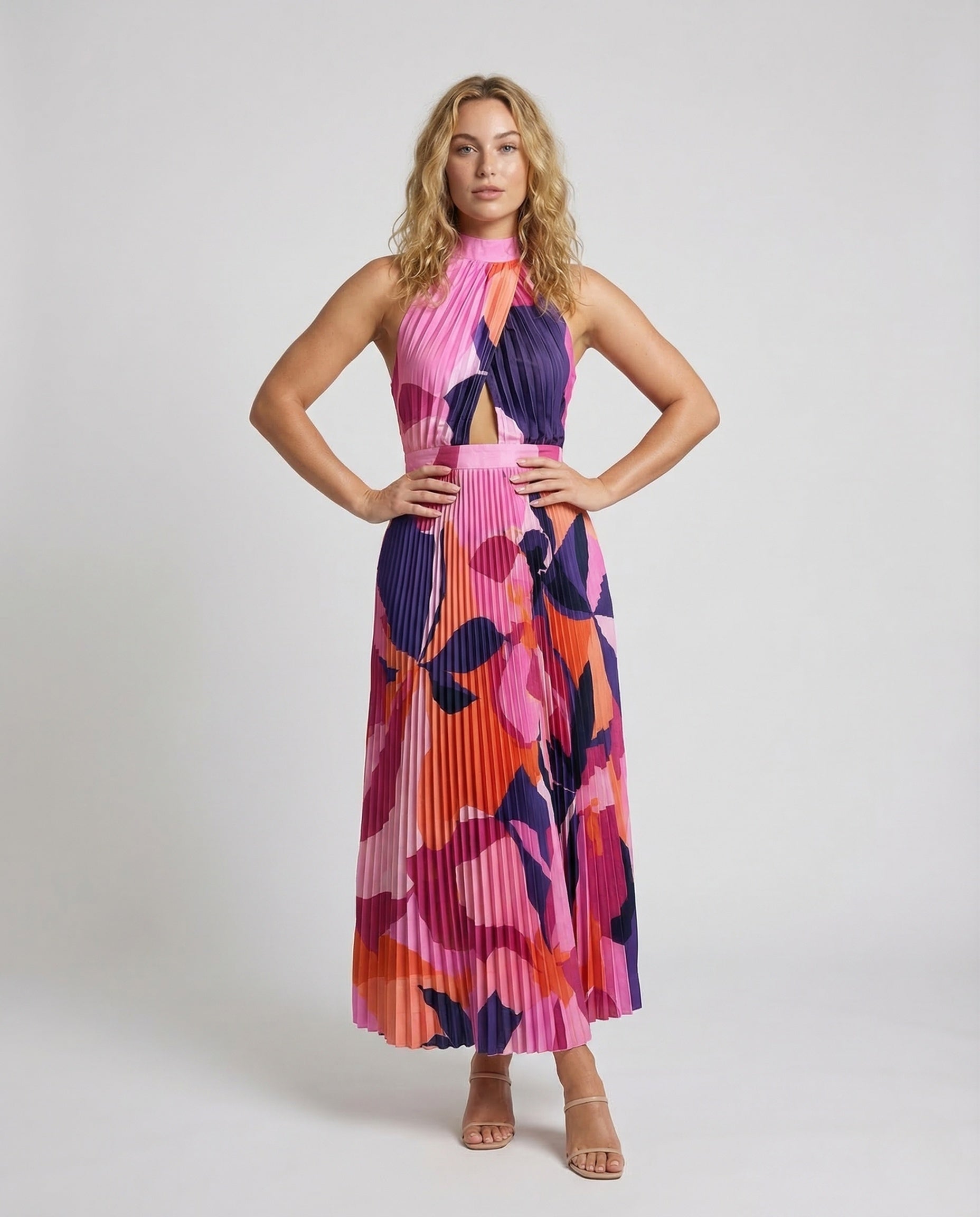 Abito Maxi Donna Plissé Collo Alto - Brentozzi