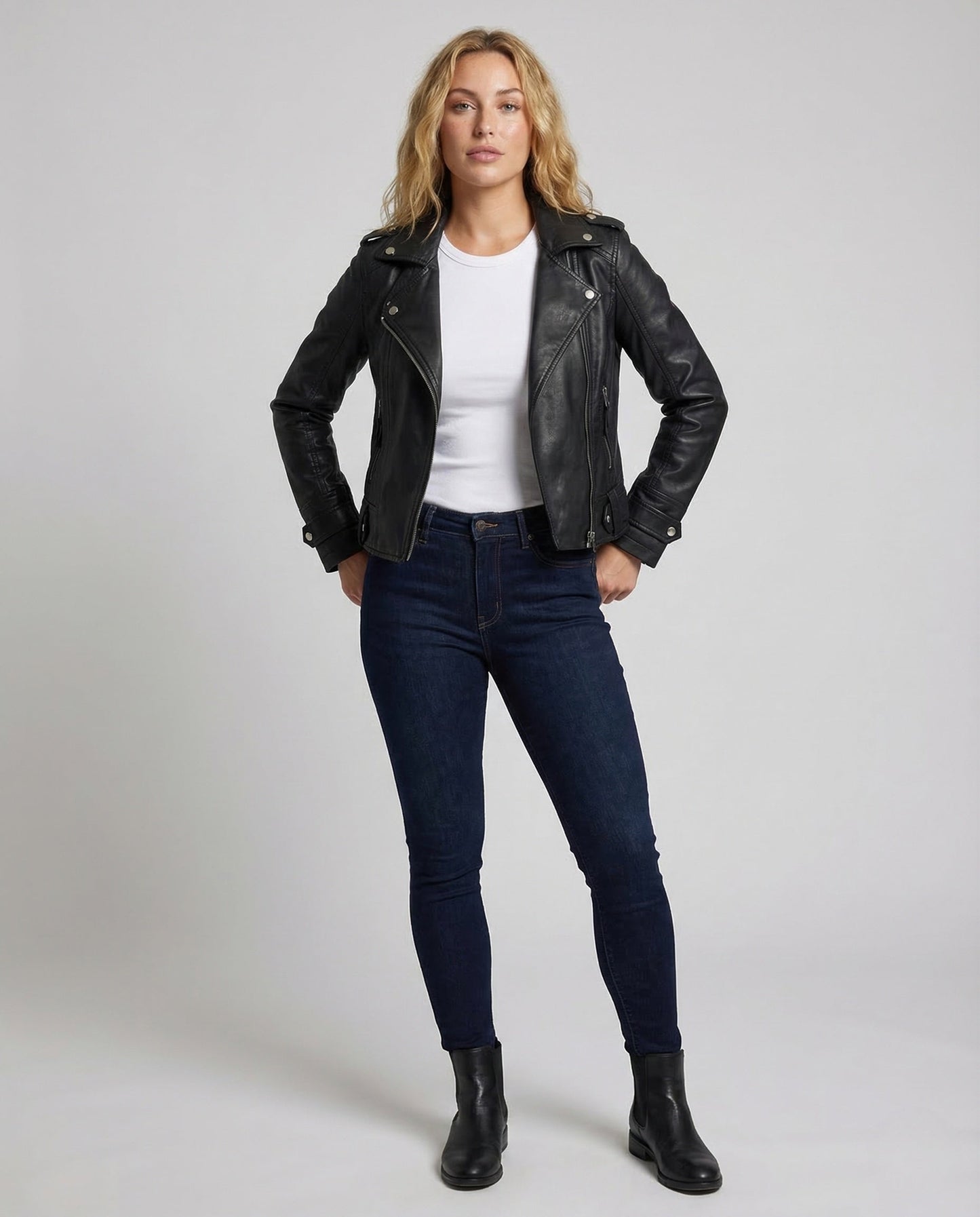 Giacca Biker Donna in Ecopelle Taglio Sfiancato - Brentozzi