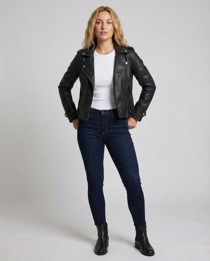 Giacca Biker Donna in Ecopelle Taglio Sfiancato - Brentozzi
