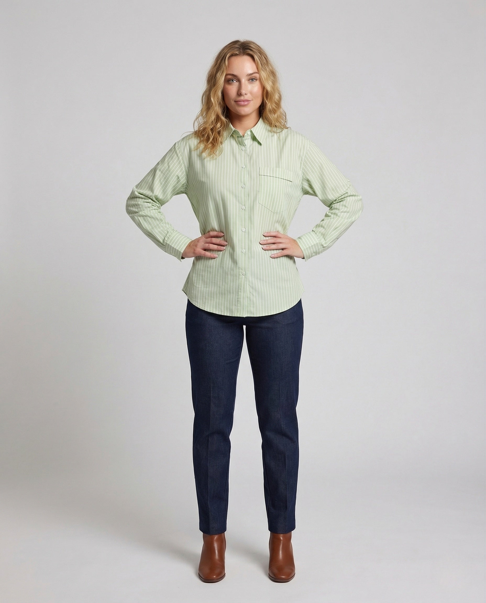 Camicia Donna a Righe con Tasca sul Petto Slim Fit - Brentozzi