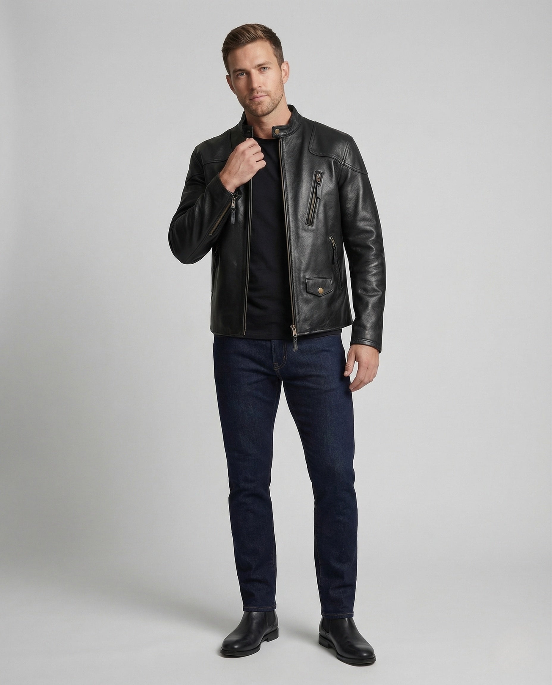 Giacca Biker Uomo in Pelle con Westernpasse - Brentozzi