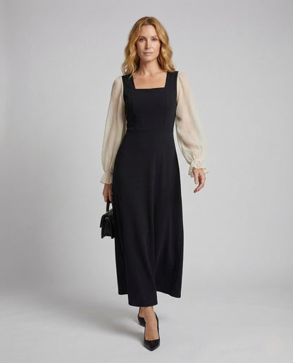 Abito Maxi Donna in Chiffon Manica a Sbuffo - Brentozzi