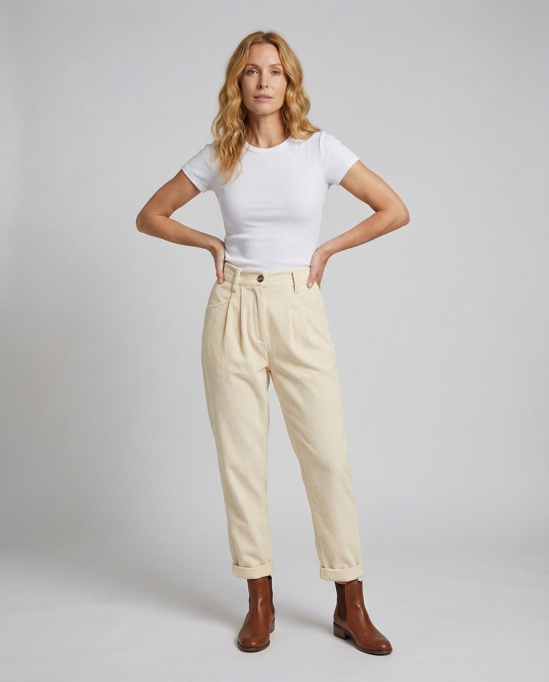 Pantaloni Donna in Velluto a Coste Vita Alta Risvoltati - Brentozzi