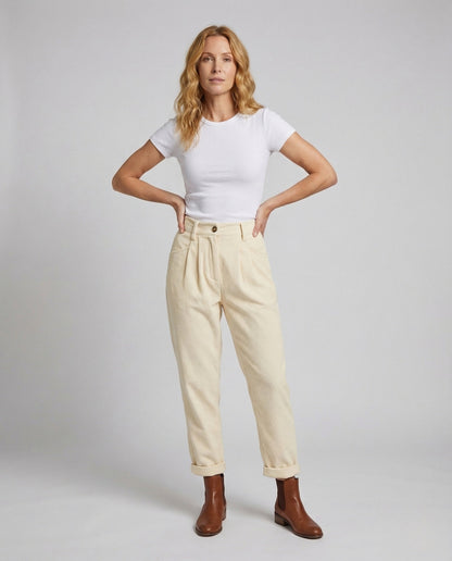 Pantaloni Donna in Velluto a Coste Vita Alta Risvoltati - Brentozzi