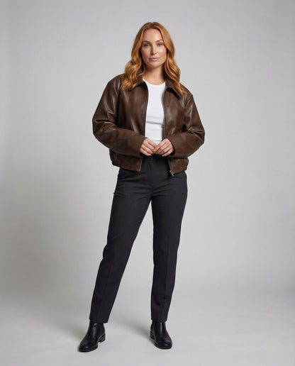 Giacca Donna in Pelle Corto con Rever - Brentozzi