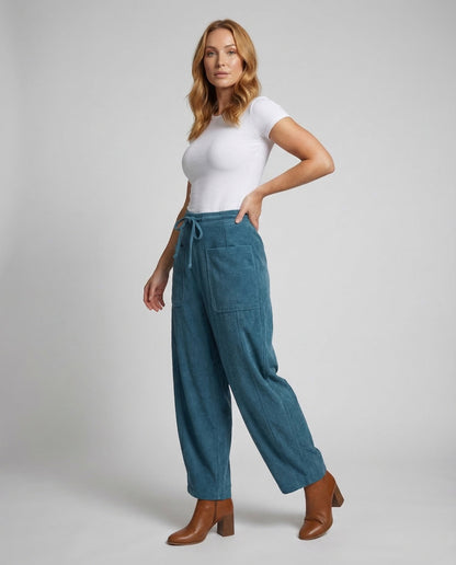 Pantaloni Donna Velluto a Coste Vita Elastica Ampia - Brentozzi