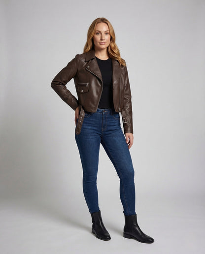 Giacca Biker Donna in Ecopelle Slim con Zip - Brentozzi