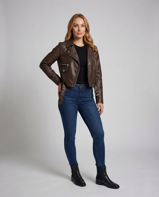 Giacca Biker Donna in Ecopelle Slim con Zip - Brentozzi