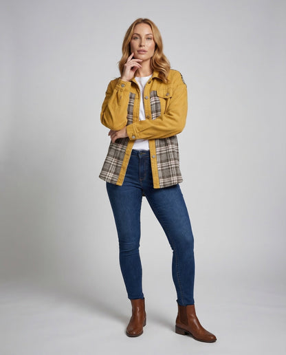 Giacca Jeans Donna Oversize Inserti a Quadri - Brentozzi