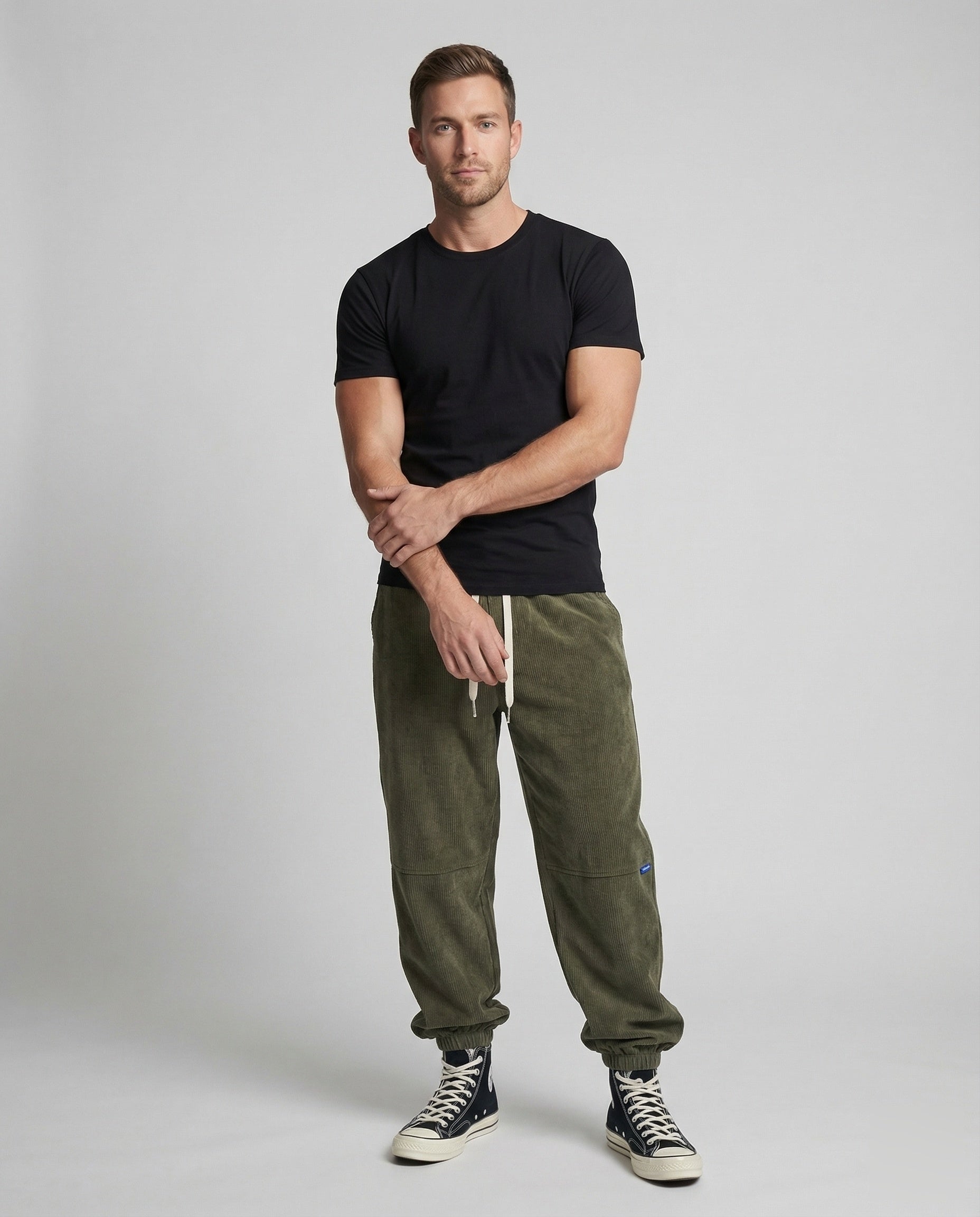 Pantaloni Jogging Uomo in Corduroy Vita con Coulisse - Brentozzi