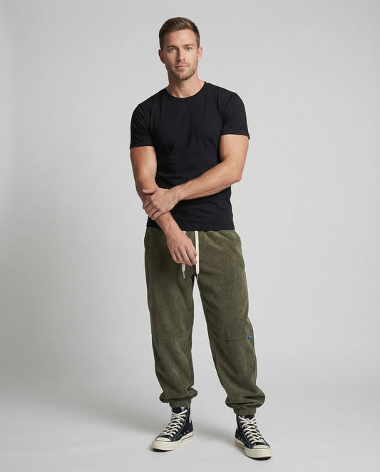 Pantaloni Jogging Uomo in Corduroy Vita con Coulisse - Brentozzi