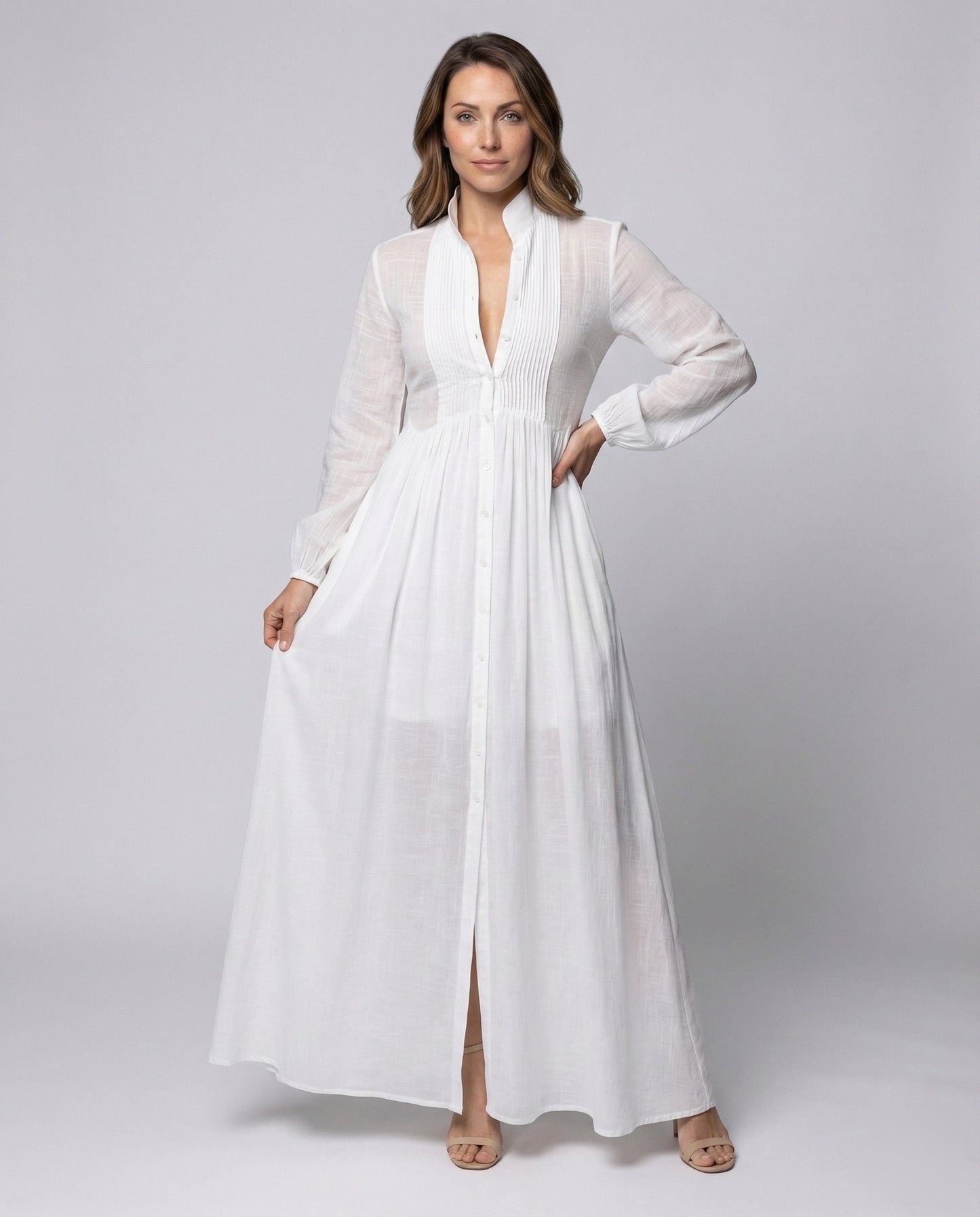 Abito Maxi Donna Collo Alto con Bottoni - Brentozzi