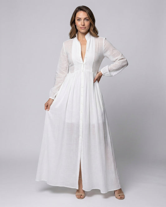 Abito Maxi Donna Collo Alto con Bottoni - Brentozzi
