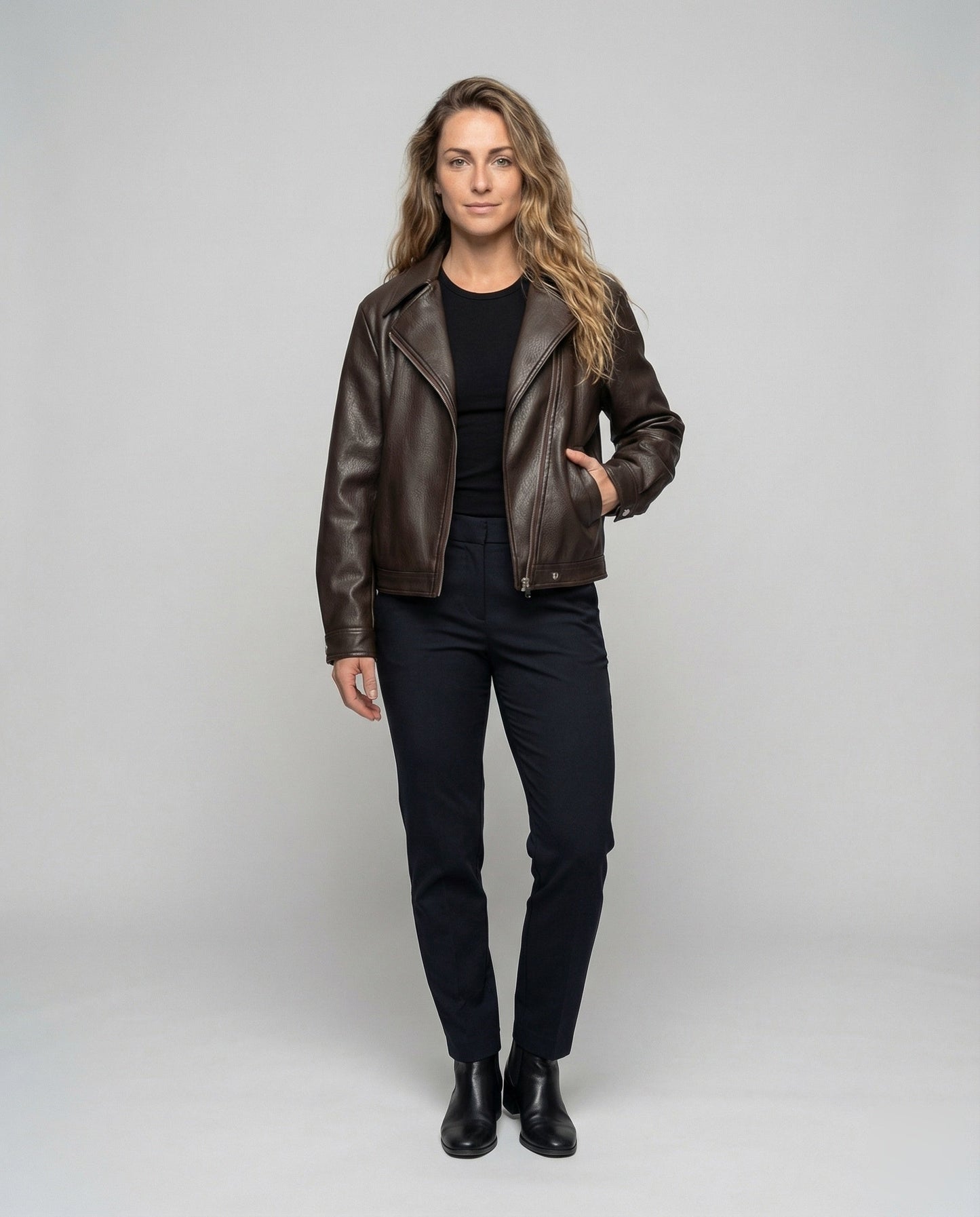 Giacca Biker Donna Oversize in Ecopelle con Cintura - Brentozzi