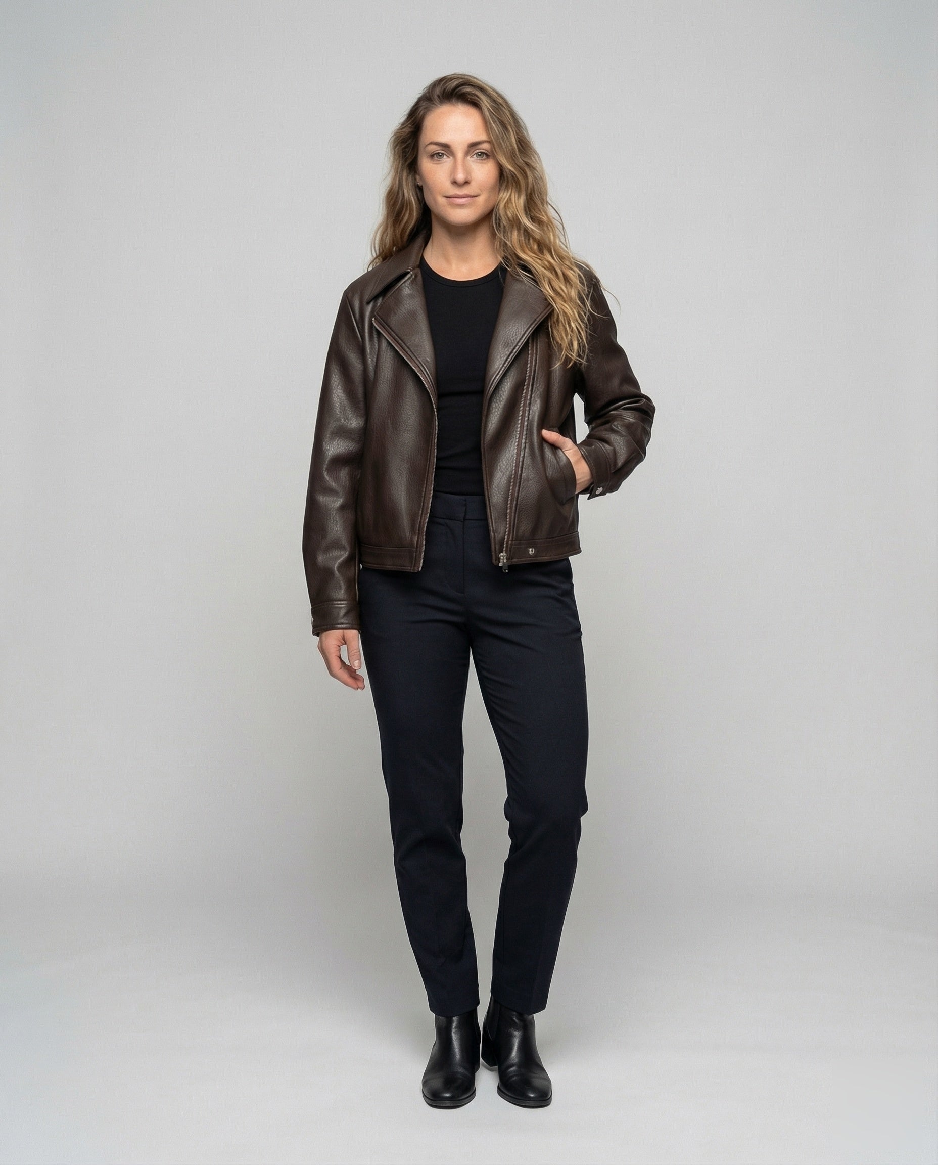Giacca Biker Donna Oversize in Ecopelle con Cintura - Brentozzi