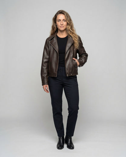 Giacca Biker Donna Oversize in Ecopelle con Cintura - Brentozzi