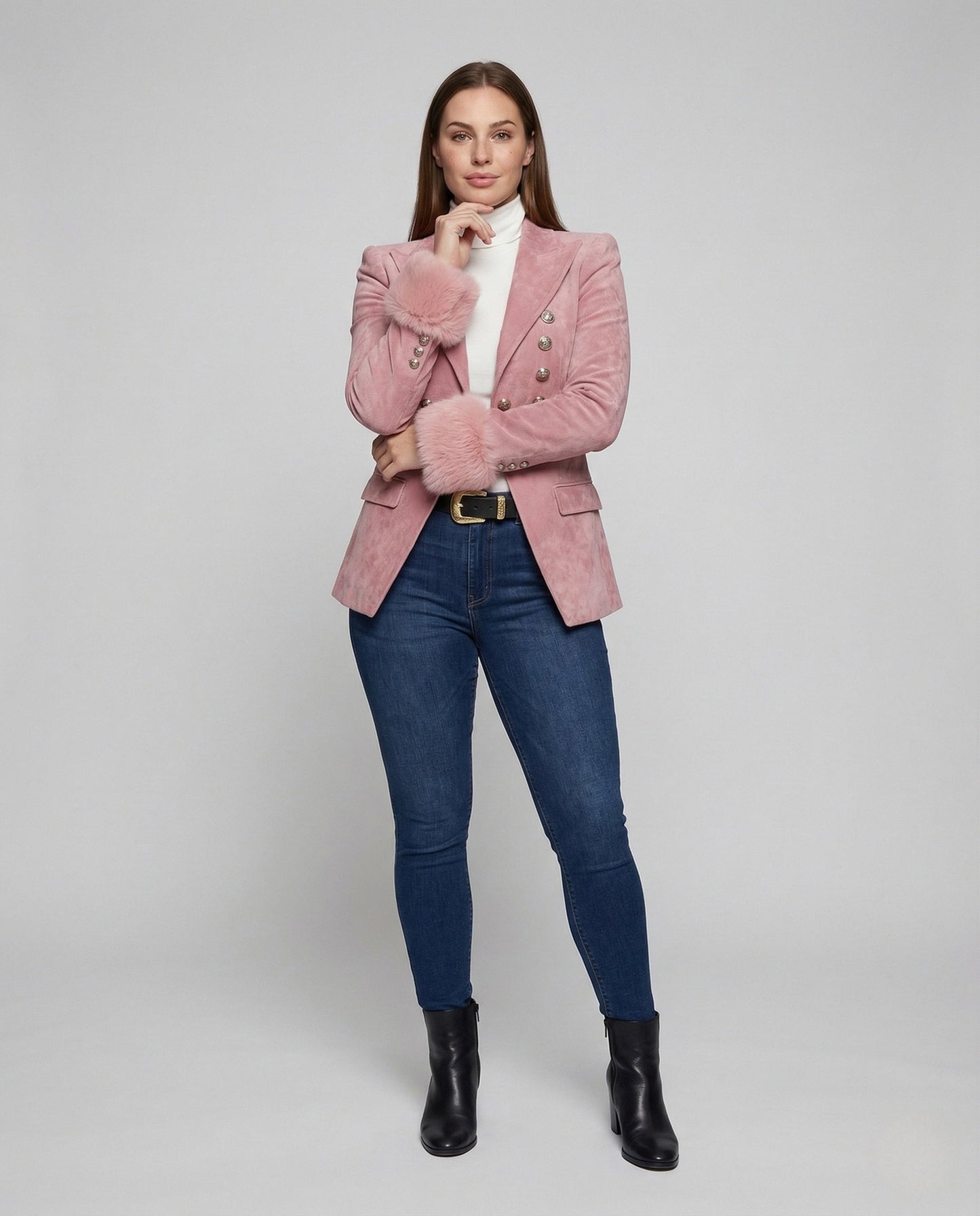 Blazer Donna in Velluto con Polsini in Ecopelliccia - Brentozzi