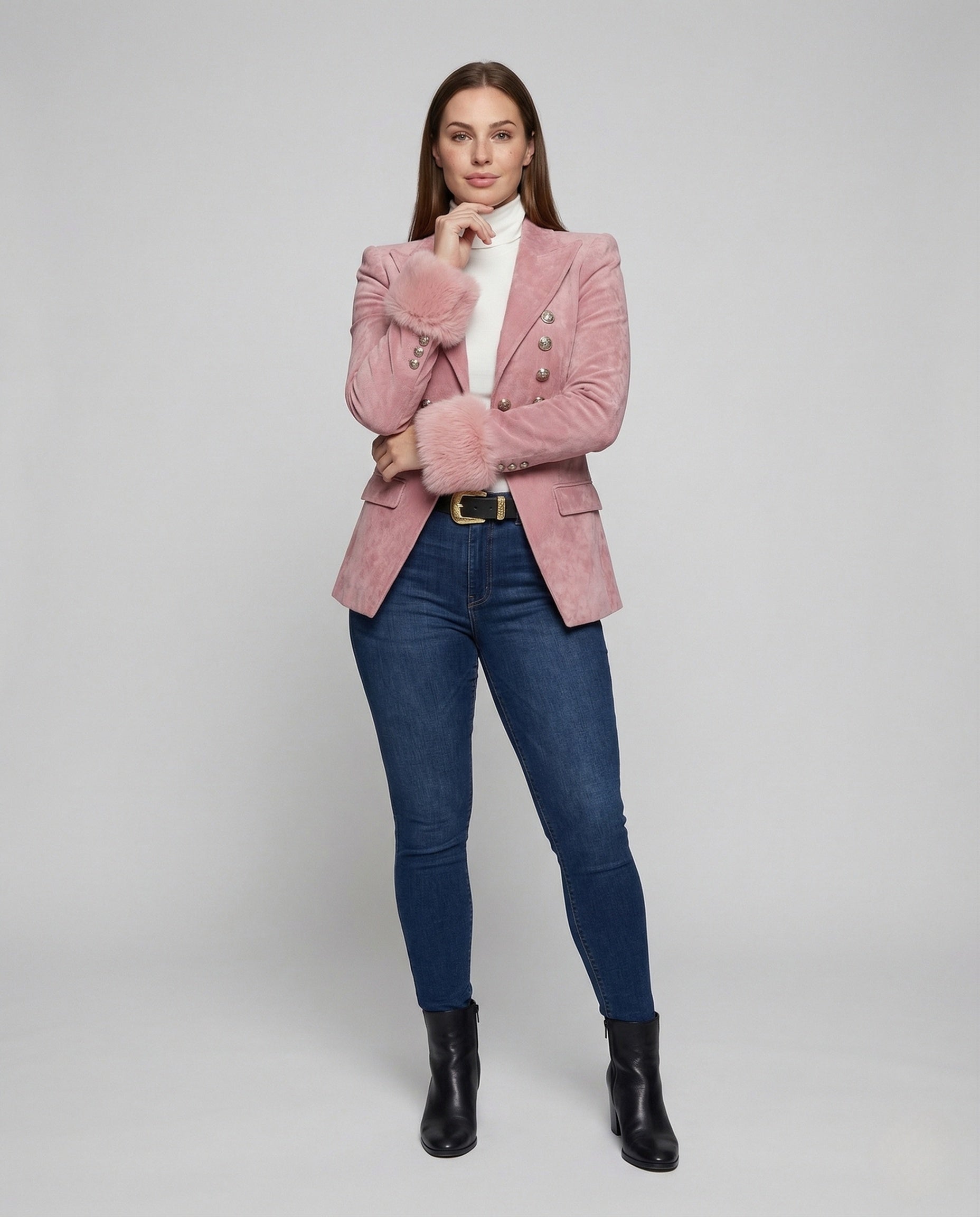 Blazer Donna in Velluto con Polsini in Ecopelliccia - Brentozzi
