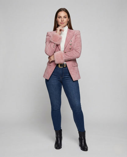 Blazer Donna in Velluto con Polsini in Ecopelliccia - Brentozzi