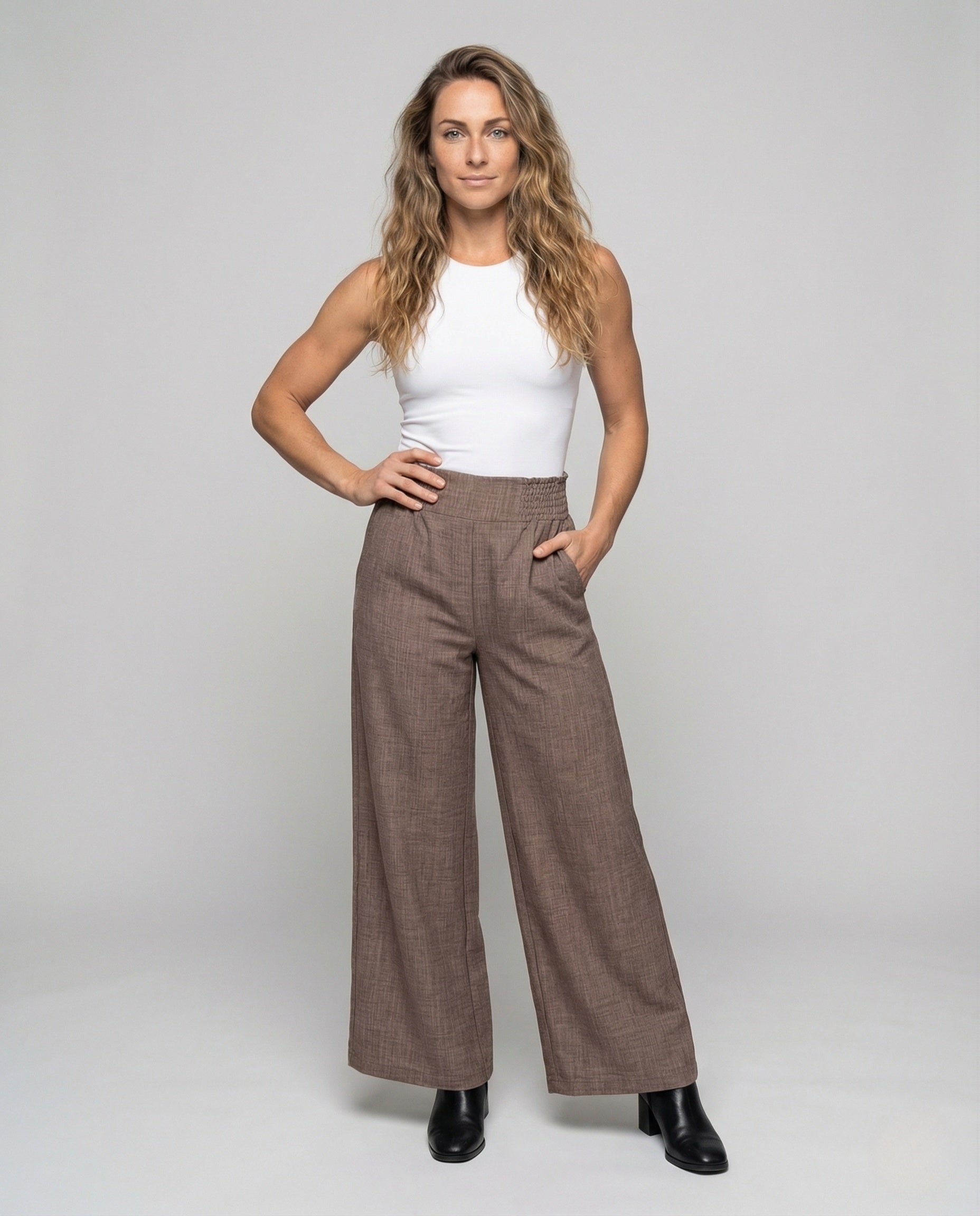 Pantaloni Lino Donna Vita Alta Pieghe Stirate - Brentozzi