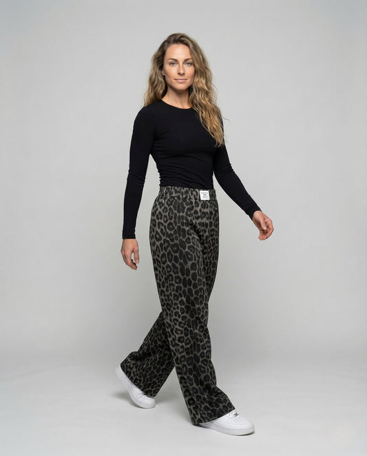 Pantaloni Palazzo Donna in Satin Stampa Animalier Ampia - Brentozzi