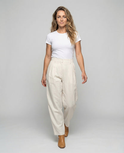Set Donna in Lino Maglione e Pantaloni a Piega Elasticizzati - Brentozzi