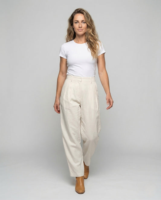Set Donna in Lino Maglione e Pantaloni a Piega Elasticizzati - Brentozzi