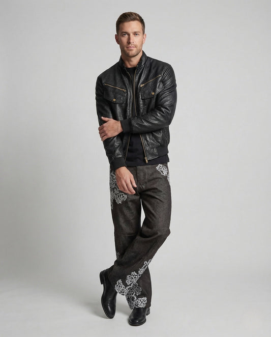 Giubbotto Biker Uomo Effetto Pelle Collo Alto - Brentozzi