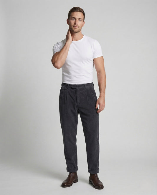 Pantaloni Uomo in Velluto a Coste con Pieghe - Brentozzi