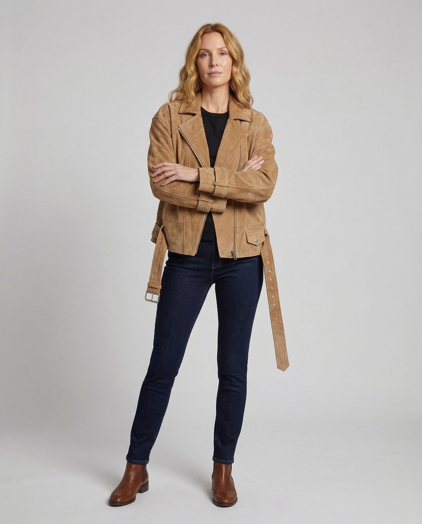 Giacca Biker Donna in Pelle Scamosciata con Cintura - Brentozzi