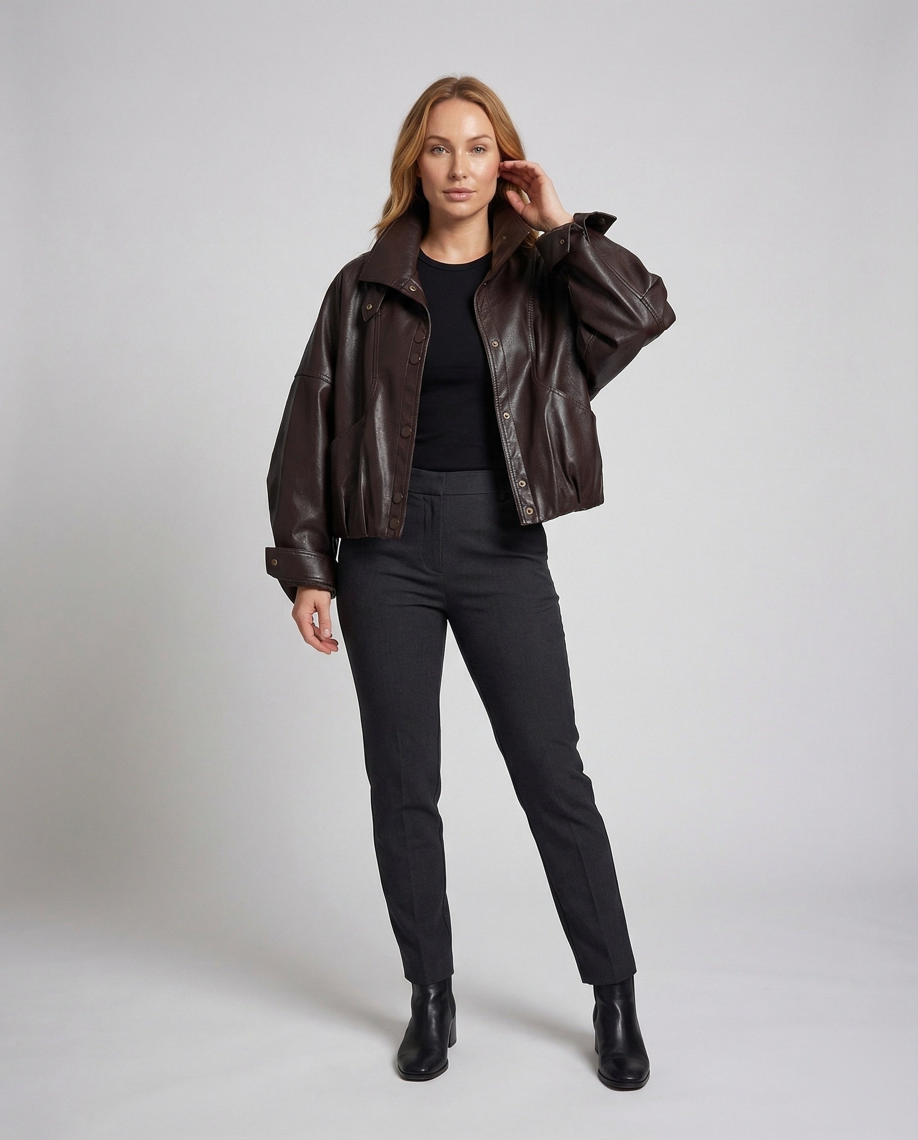 Giacca Bomber Donna in Pelle Collo Alto - Brentozzi