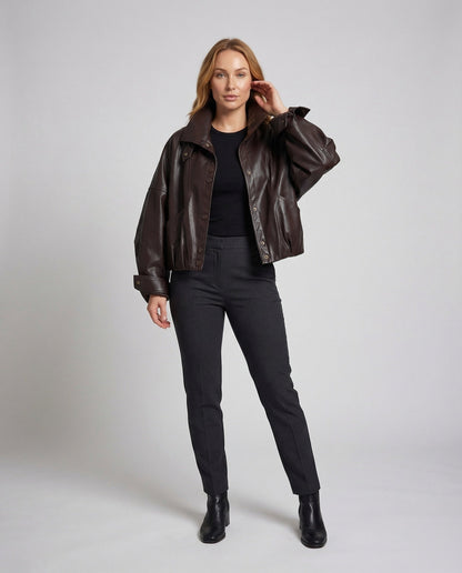 Giacca Bomber Donna in Pelle Collo Alto - Brentozzi