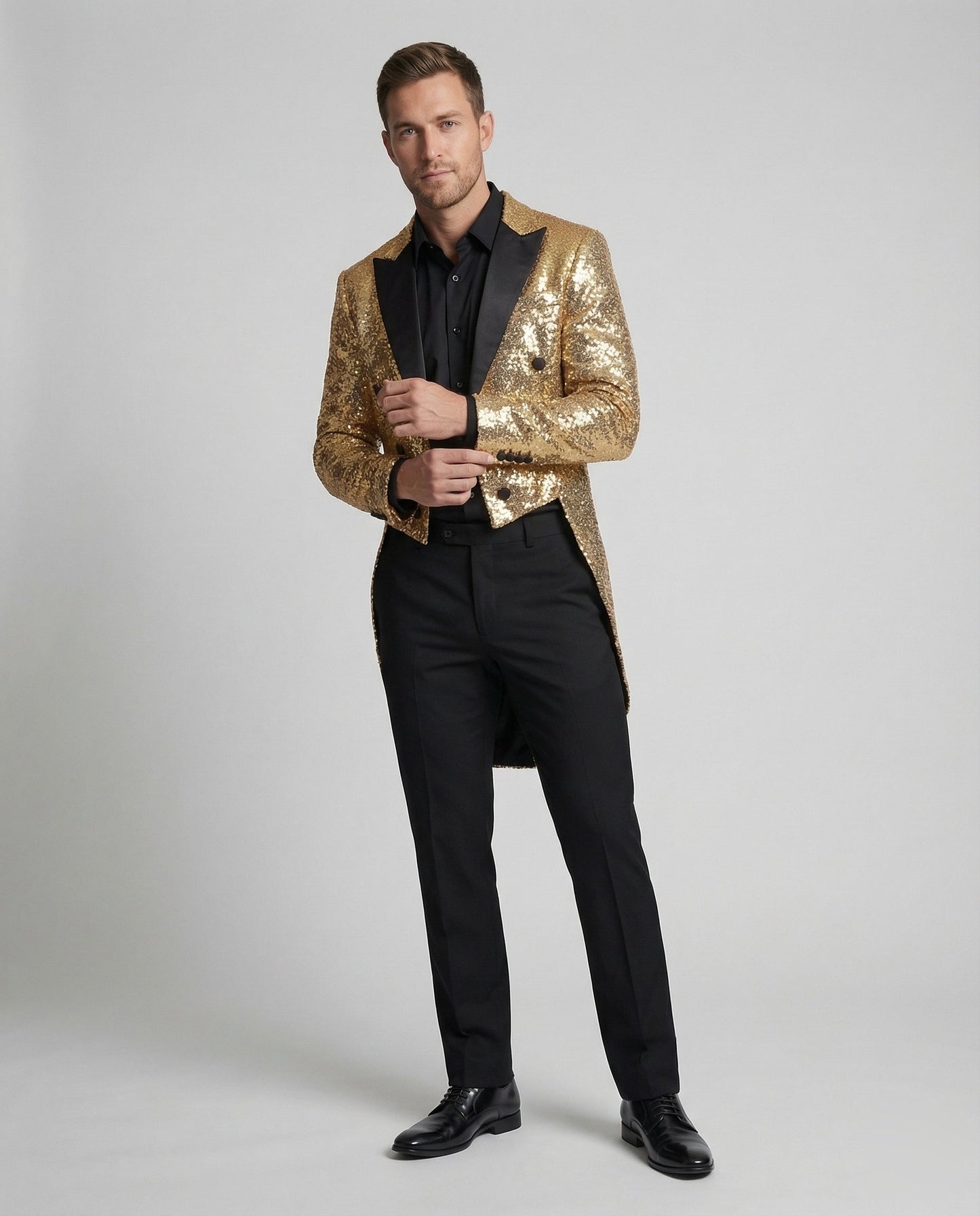 Smoking Uomo con Paillettes Rever in Raso Slim Fit - Brentozzi