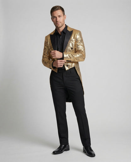 Smoking Uomo con Paillettes Rever in Raso Slim Fit - Brentozzi